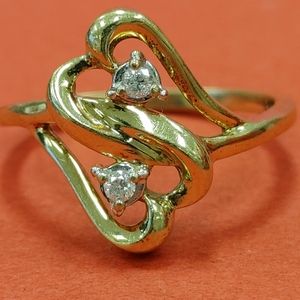 Womens 10k Gold Diamond Double Heart Ring Size 7